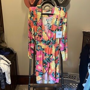 Multicolored Floral Bishop Sleeve Plunge Sundress
